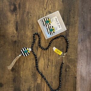 Striped Black and White Kids Necklace and Earring Set